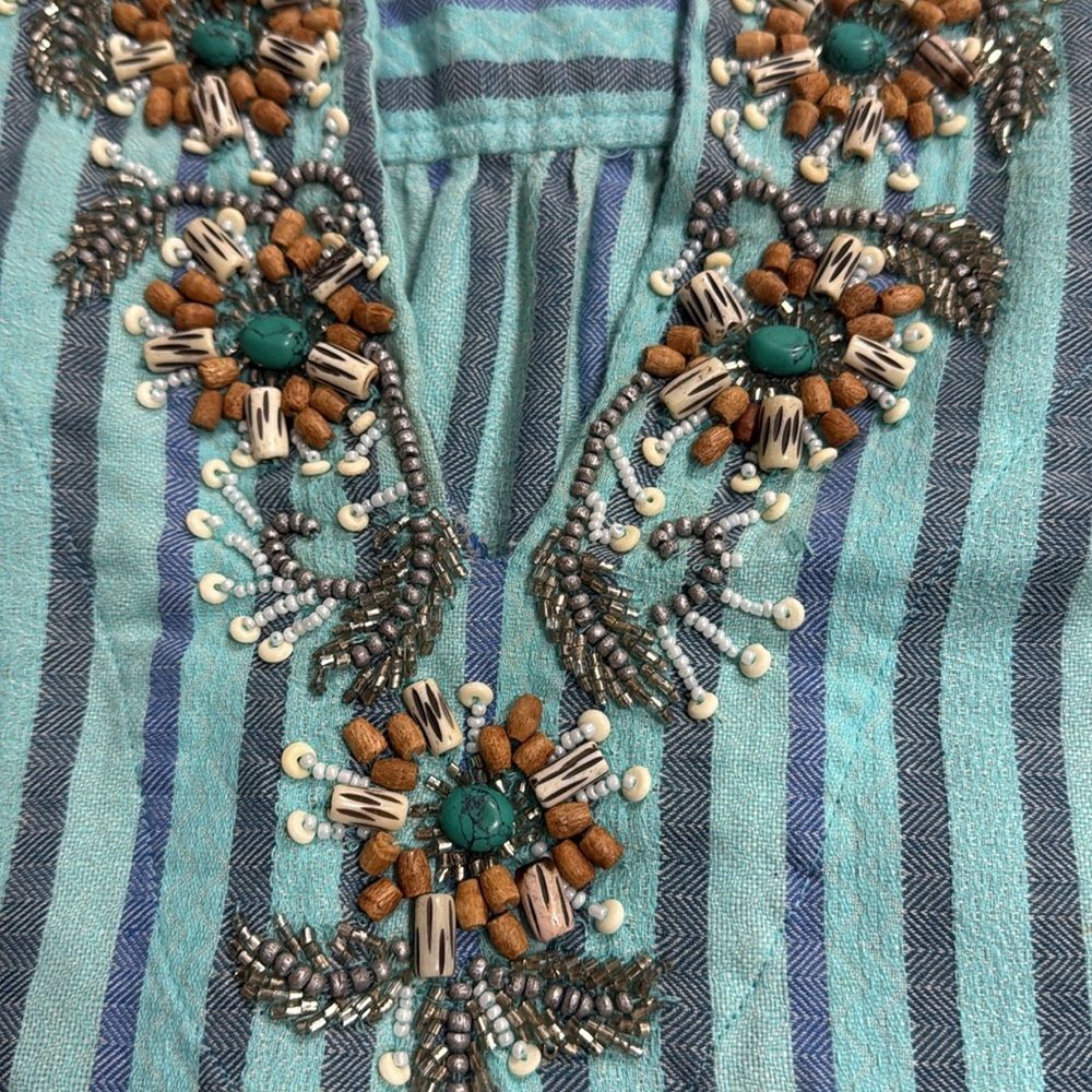 (H1) Soft Surroundings Turquoise Striped Embroidered Tunic, Sz M - Picture 14 of 15